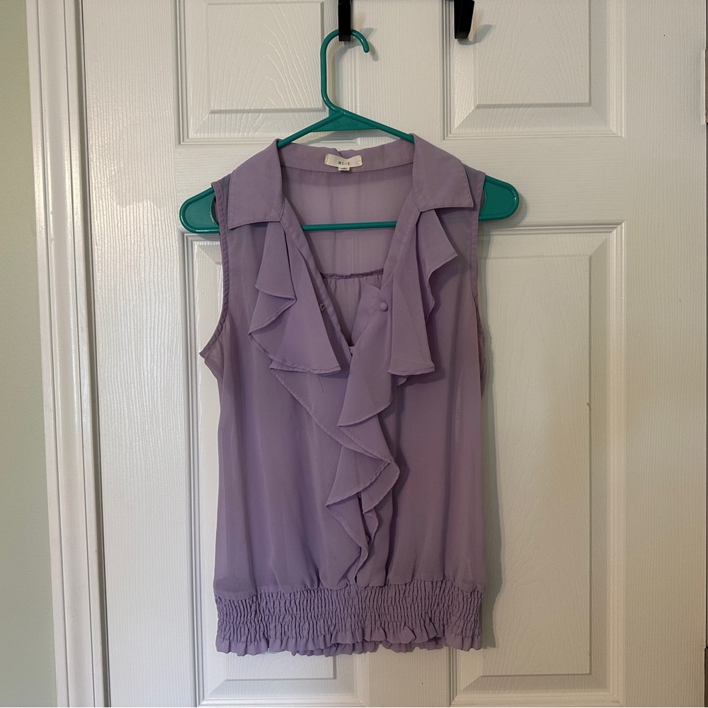 Mine Lilac Ruffle Sleeveless Blouse